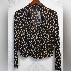 Lane Bryant Classic Crop Collared Surplice Faux Wrap Shirt